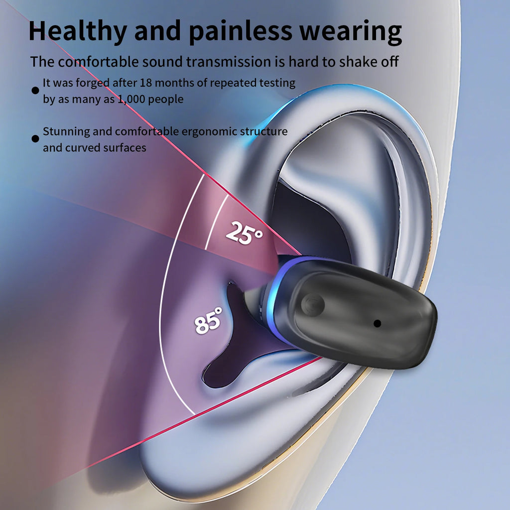 Single Ear Clip Earphone with Listed Bluetooth 5.3 Wireless Connectivity, Black or White Options and Sport-Style Headset Design for Personal Audio