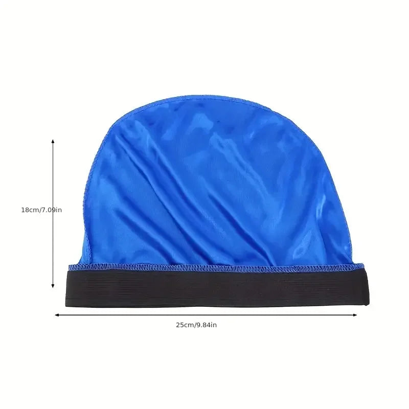 Long Tail Durag with Satin Bonnet and Dome Cap References, Polyester Adult One-Size Headwear in Seven Colors with Three-Piece Lot Wording for Unisex Styling