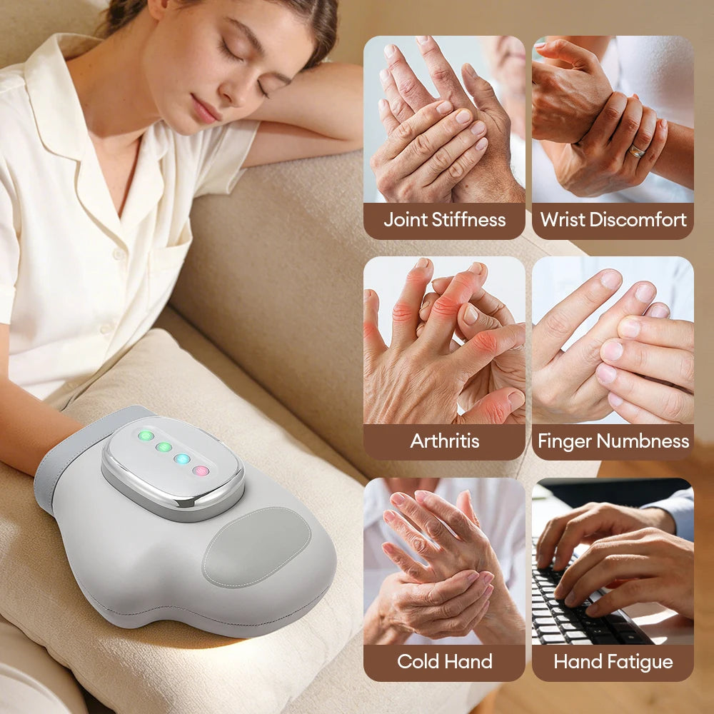 Full-Hand Compression Massager with Finger, Thumb, Palm and Wrist Coverage, Three Modes, Five Intensity Levels and Cordless 2000mAh Rechargeable Design