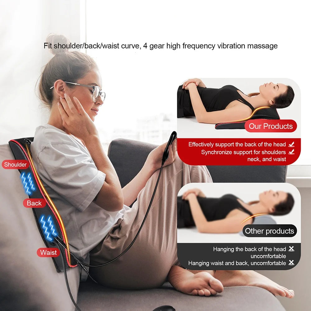 Back and Neck Massage Pillow with Listed 24W Power, PU Surface, One-Button Control and 15-Minute Auto Shutoff, Adapter and Vehicle Cable for Adult Relaxation