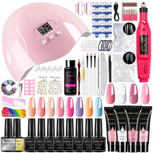 UV Gel Polish Manicure Set by LIMEGIRL, ZH568-1 Kit with Listed UV Lamp, Nail Drill, Base and Top Coat for Instruction-Guided Adult Nail Art Designs