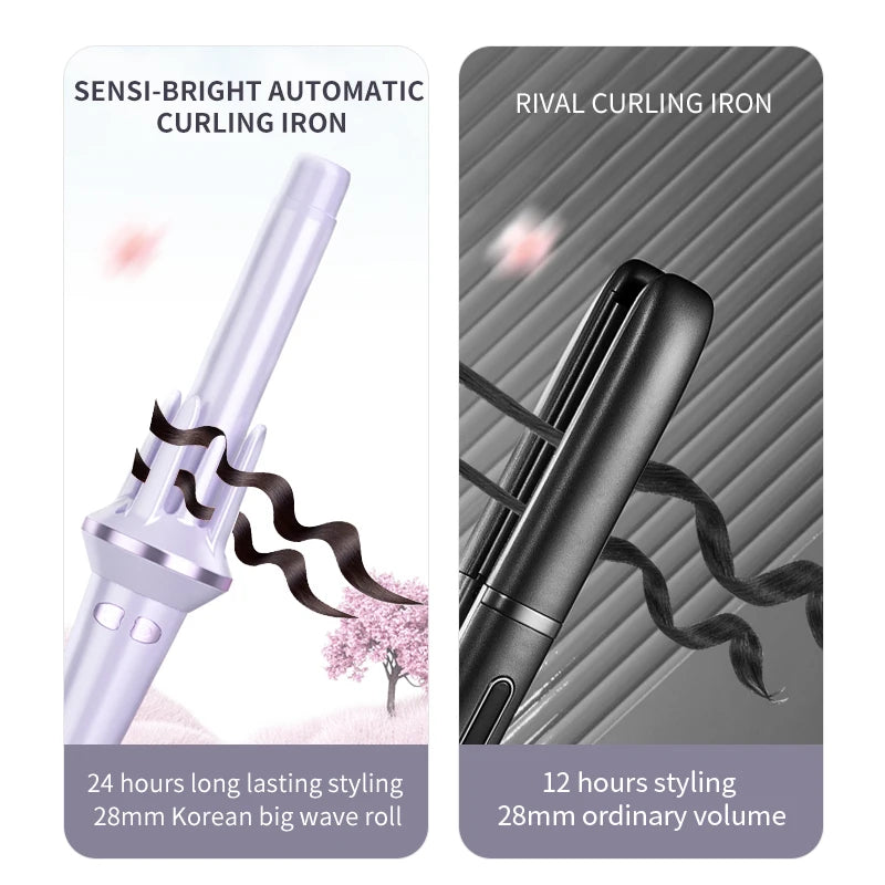 Rotating Automatic Hair Curler with 28mm or 32mm Tourmaline Ceramic Barrel, Fast Heating and Auto Shut-Off for At-Home Curl Styling