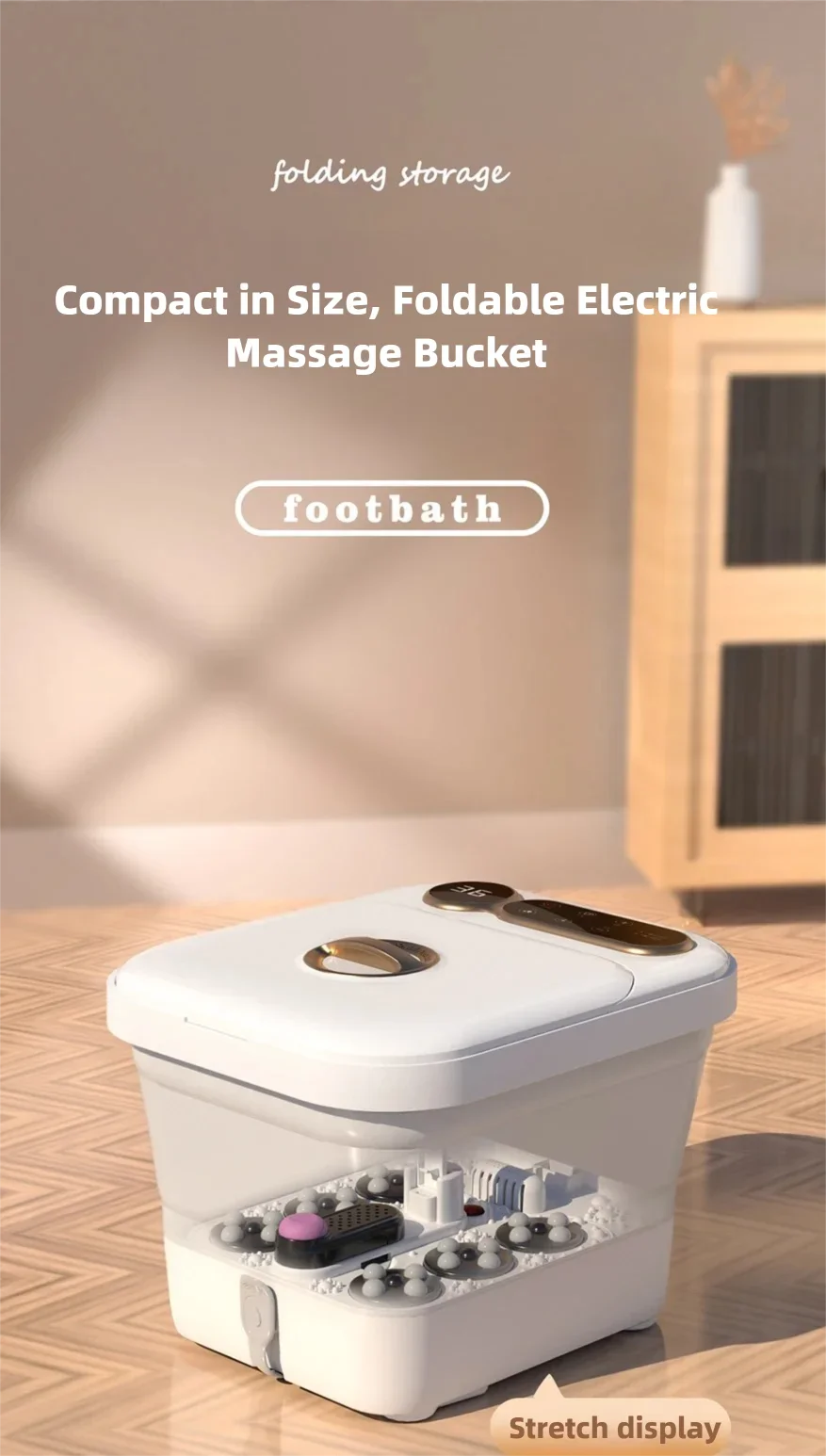 Heated Foldable Foot Spa H9802A with Listed Touch Controls, Temperature Settings and Detachable Roller Massage Plate for Home Foot Care, EU Plug Option