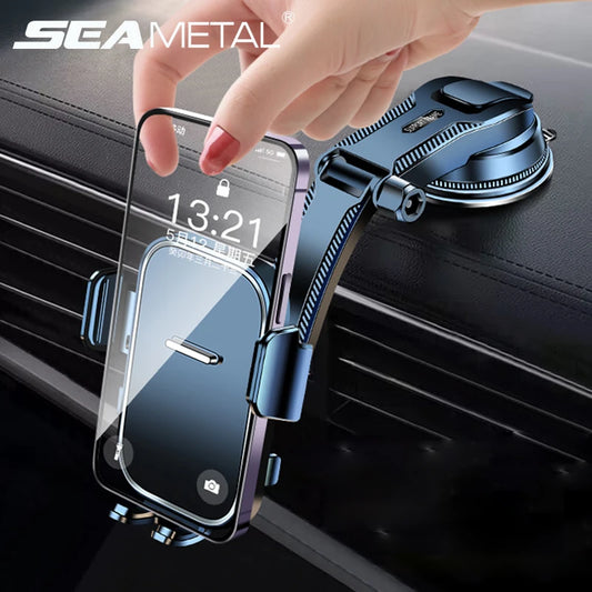 SEAMETAL Dashboard Phone Holder with Adjustable Cradle and Quick-Release Button, Listed 180-Degree Tilt, Mirrored or Textured Options for Compatible 3–7 Inch Phones