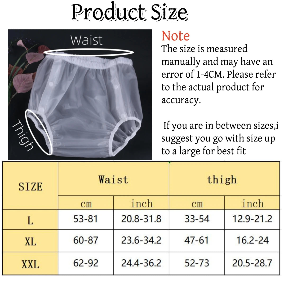 Side-Snap Adult Diaper Cover, Washable Reusable TPU Waterproof Overpants for Use with Disposable Diapers, L XL XXL Sizes and Five Finish Options