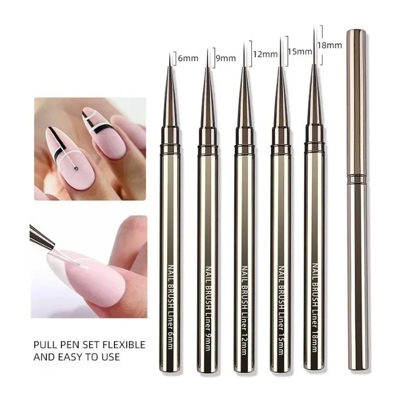 Nail Art Striping Brushes for Fine Lines and Detail Painting, 6–25mm Listed Liner Sizes with Individual and Set Options for DIY Manicure Designs