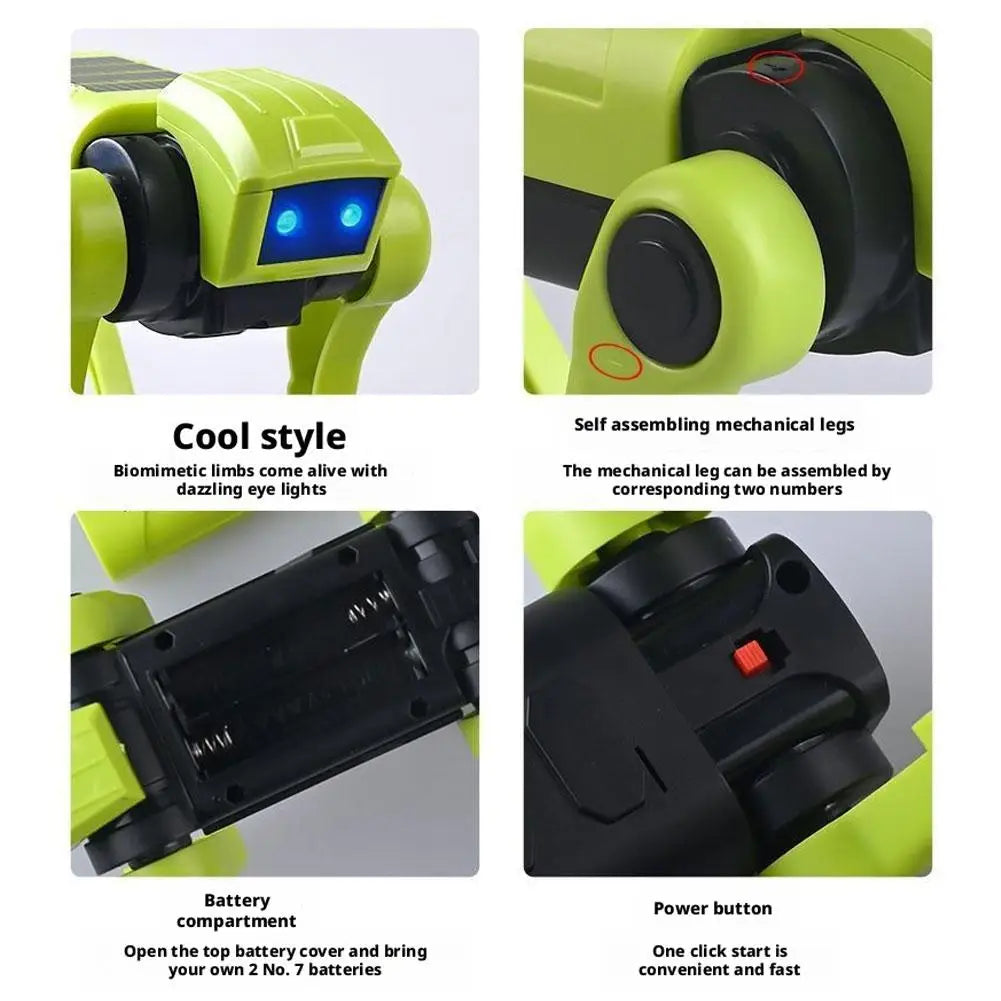 DIY Robot Dog Toy with Walking Movement and Blue LED Eyes, Battery-Powered Mechanical Puppy with Assemble-Yourself Legs in White or Green for Hands-On Play
