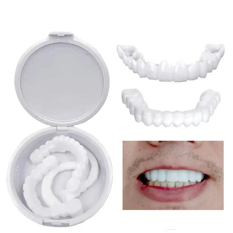 White Cosmetic Teeth Cover, Temporary False-Teeth Appearance and Denture-Style Listing with Material, Fit and Retention Requiring Professional Dental Review