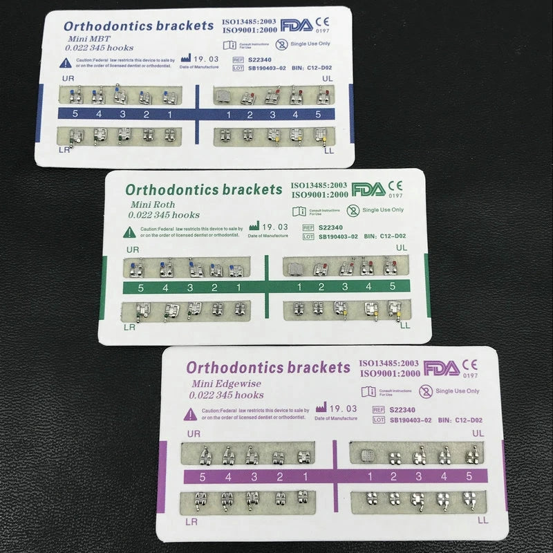 Dental Braces Brackets, 200-Piece Metal Orthodontic Supply in 10 Packs with Roth, MBT and Edgewise Model Options and Listed 022 Slot for Professional Use