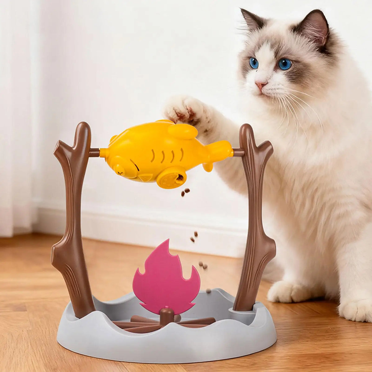 Cat Puzzle Feeder with 360-Degree Rotating Treat Dispenser, Adjustable Food Outlet and PP Construction for Interactive Snack Play and Slow Feeding