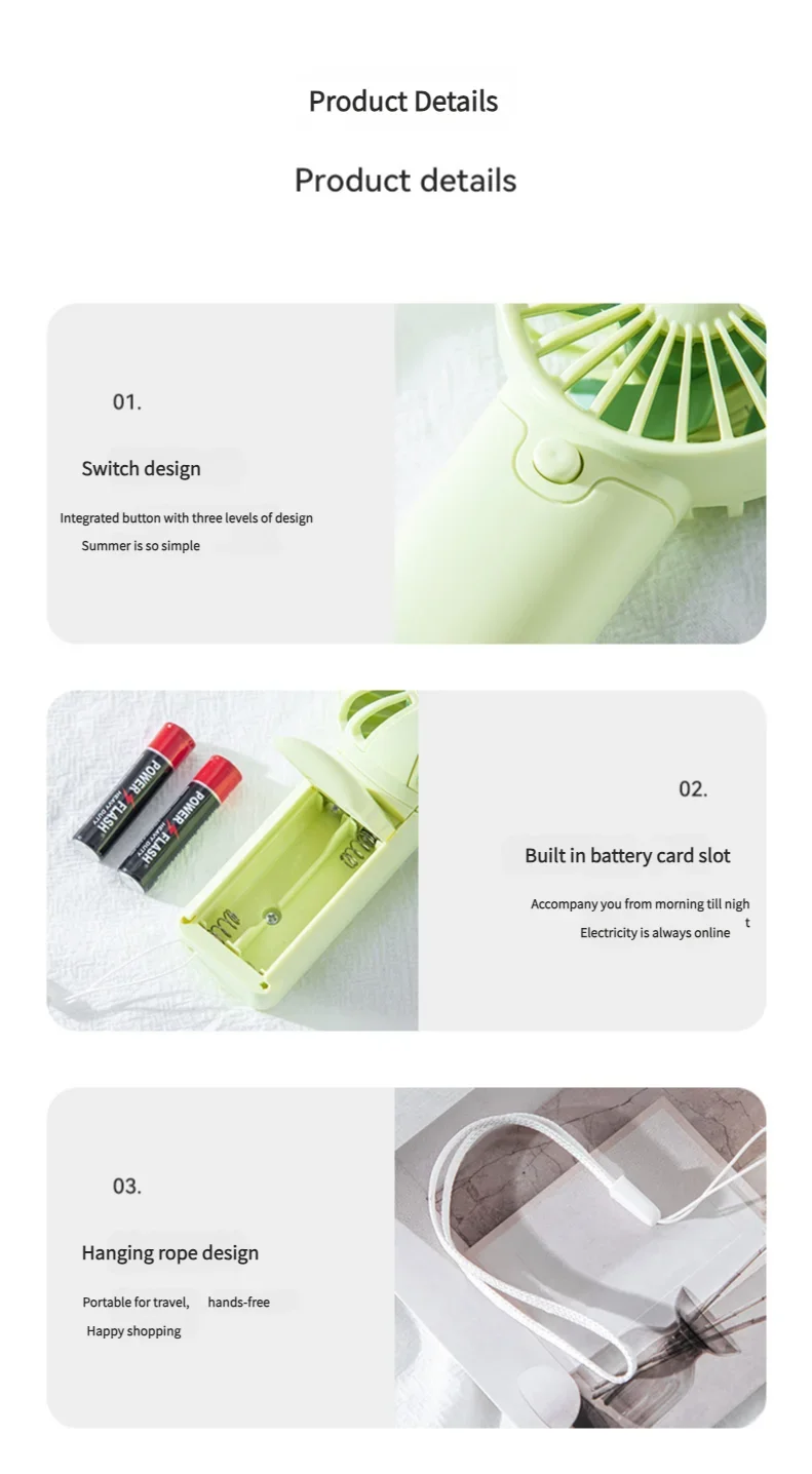 AA Battery Handheld Fan with Mini Portable Design, Pink, White or Green Options Without Batteries for Personal Airflow, Everyday Carry and Summer Outings