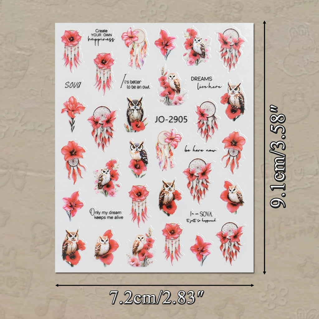 Flower Nail Stickers with Butterfly, Rose, Lavender and Clover Designs, Self-Adhesive 3D Nail Art Decals in 3 to 60 Sheet Options for DIY Manicures