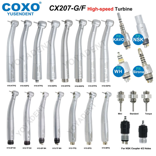 High Speed Dental Turbine Handpiece and Replacement Part Options by COXO YUSENDENT, H15 H16 H05 Models with Coupler, Rotor and Bulb Selections