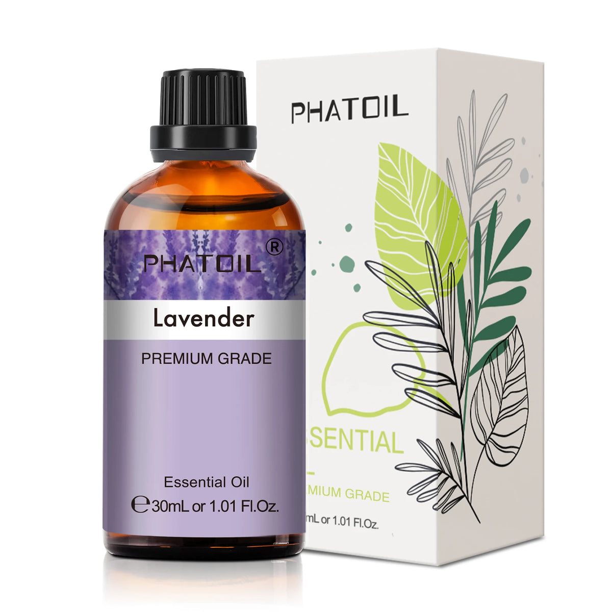 Essential Oil for Diffuser by PHATOIL, 30ml Single Scent Bottle with Gift Box for Home Fragrance, Including Lavender, Jasmine, Eucalyptus and Vanilla Options
