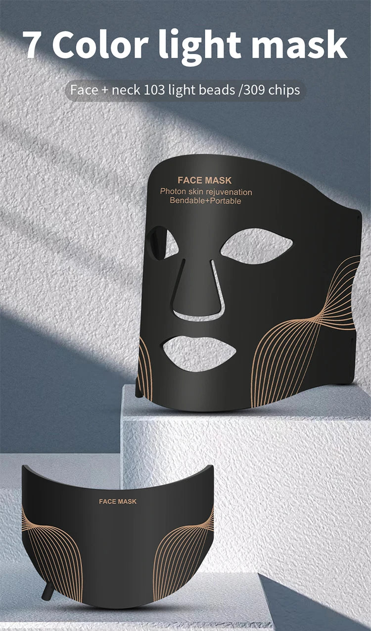 Cordless LED Face Mask with Seven Listed Color Modes, Rechargeable Beauty Device in Mask-Only or Type 1-4 Set Options with Box and No-Box Packaging Choices