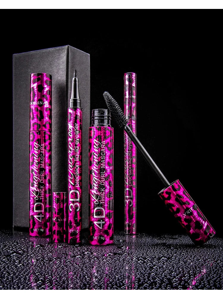 Eyeliner and Mascara Set by YANQINA with Eyebrow Pencil, Liquid Eye Liner and Volumizing Curl-Look Mascara for Everyday and Evening Makeup