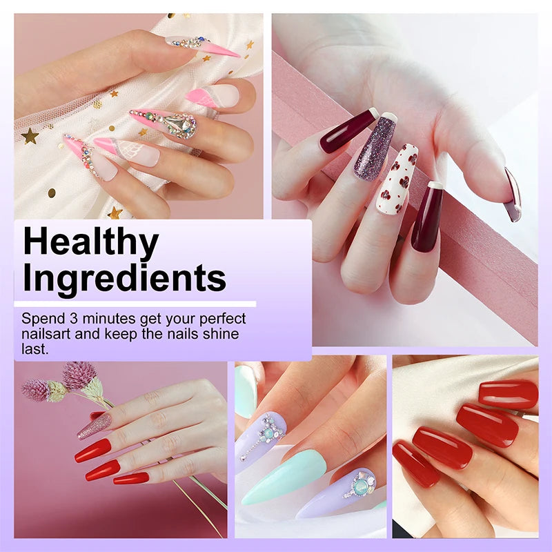 Soak-Off Gel Varnish Kit by LNWPYH with 10 Listed Polish Colors, One Base Coat, One Top Coat and UV LED Sensor Lamp for Adult Home Manicure Designs
