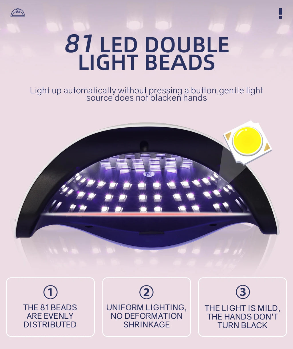 Gel Nail Curing Lamp with Four Timers, Auto Sensor and Removable Tray, Listed 81-LED SUN X25 MAX Specifications and X23, X25, X26 or X27 Options