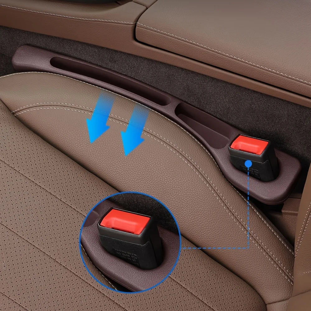 Dual-Groove Car Seat Gap Filler, 2-Piece Black PU Organizer Strips for Compatible Seat-to-Console Gaps, Small Essentials and Everyday Vehicle Interior Storage
