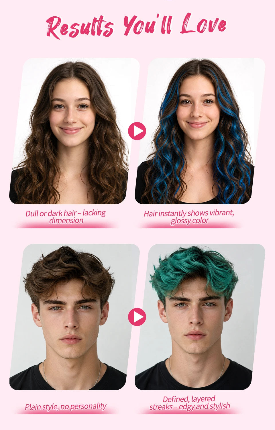 Temporary Hair Color Chalk for Washable Highlights, 10ml Single-Color and Six-Color Set Options for Halloween, Cosplay and Holiday Party Styling