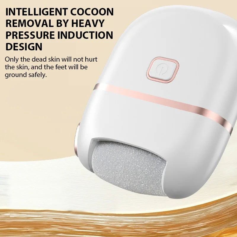 Electric Foot File with Rechargeable Design and Three Grinding Heads, Two Fine and One Coarse Head, White Portable Foot Care Tool for At-Home Pedicure Routines