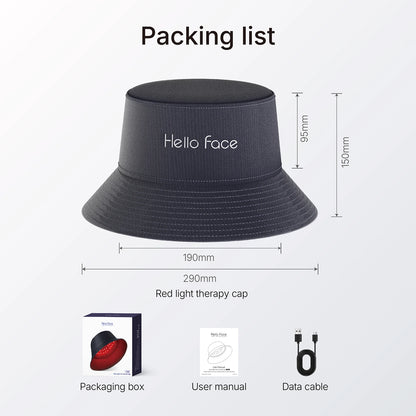 LED Scalp Care Bucket Hat Hello Face T100 with 336 Red and Near-Infrared LEDs, Three Light Modes and Separate With-Controller or Hat-Only Set Options
