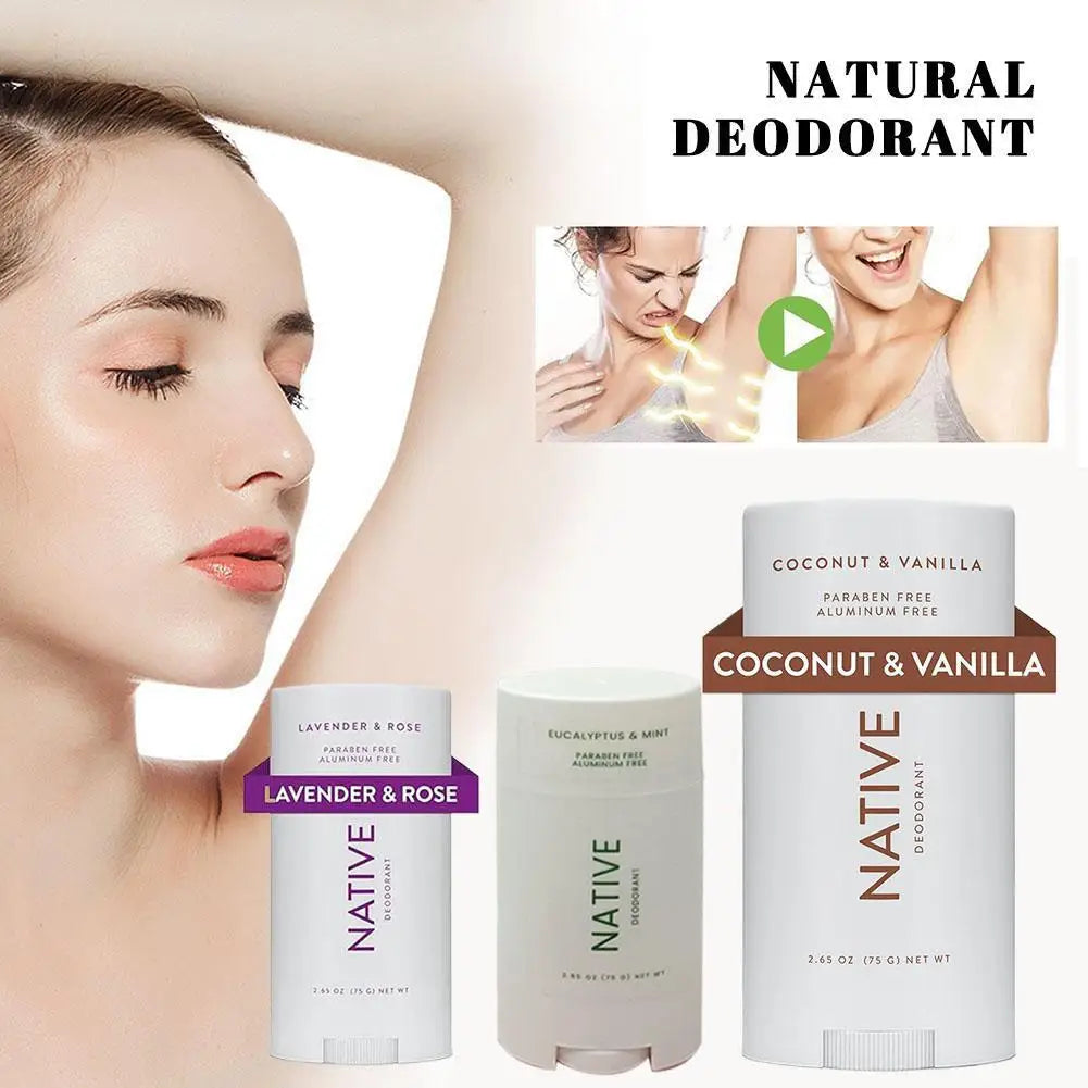 Body Deodorant Stick with Listed 75g Net Content and Twist-Up Solid Format, A to E Scent Option Labels for a Label-Guided Everyday Personal Care Routine