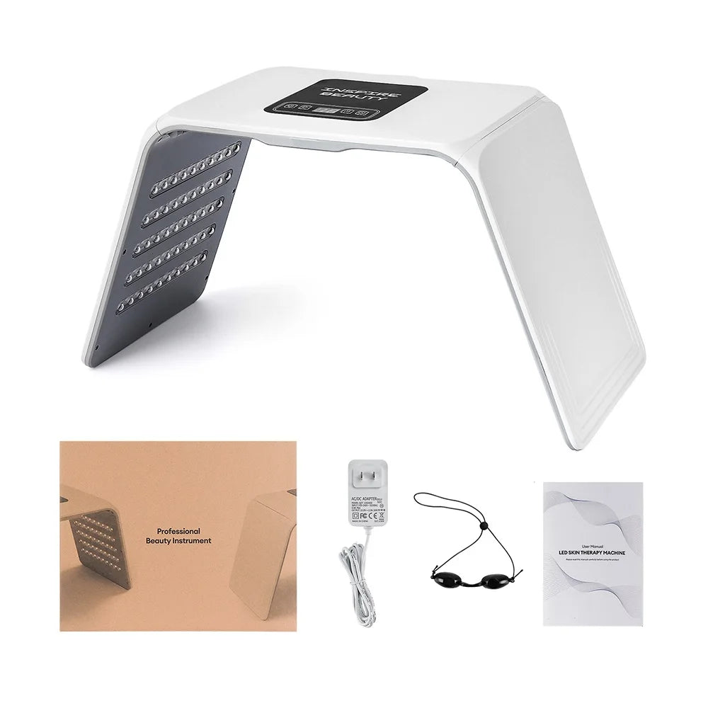 Foldable LED Facial Light Machine with 160 Listed LEDs and Seven Color Modes, 24W Face and Body Beauty Device with Eye Protection and Regional Plug Options