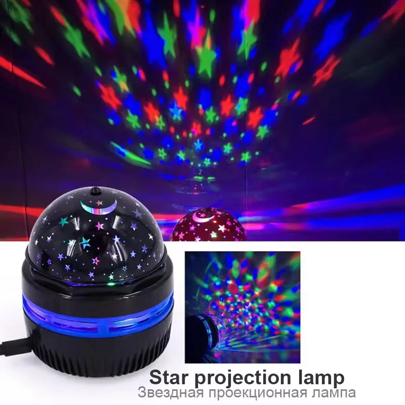 LED Moon and Star Projector with RGB Color Changes and Removable Lampshade, DC 5V Magic Ball Night Light with USB Cable for Bedroom and Home Decoration