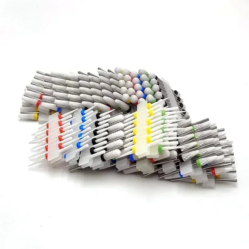 Zirconia Ceramic Nail Drill Bit Options with Listed 2.35mm Shank and Extra Coarse to Extra Fine Grade References for Compatible Electric Manicure Tools