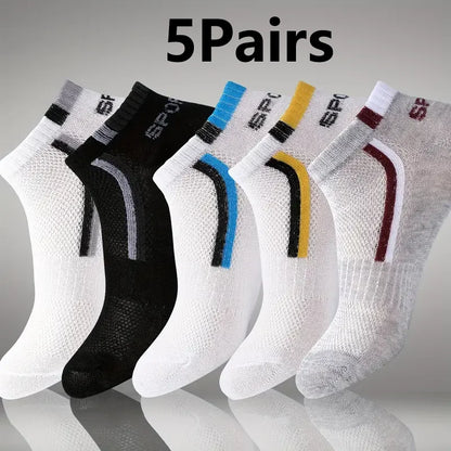 Men's Mesh Ankle Socks in Polyester, Short Casual and Sports Style Multipacks with 5, 10, 20, 30 or 40-Pair Labels and Black, White, Gray or Mixed Options