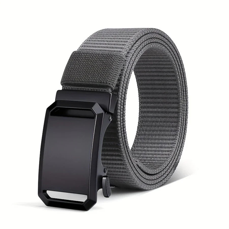 Men's Canvas Belt with Automatic Buckle, 120cm Tactical-Style Pants Belt in Gray, Black, Light Brown or Green for Casual Outfits and Everyday Workwear