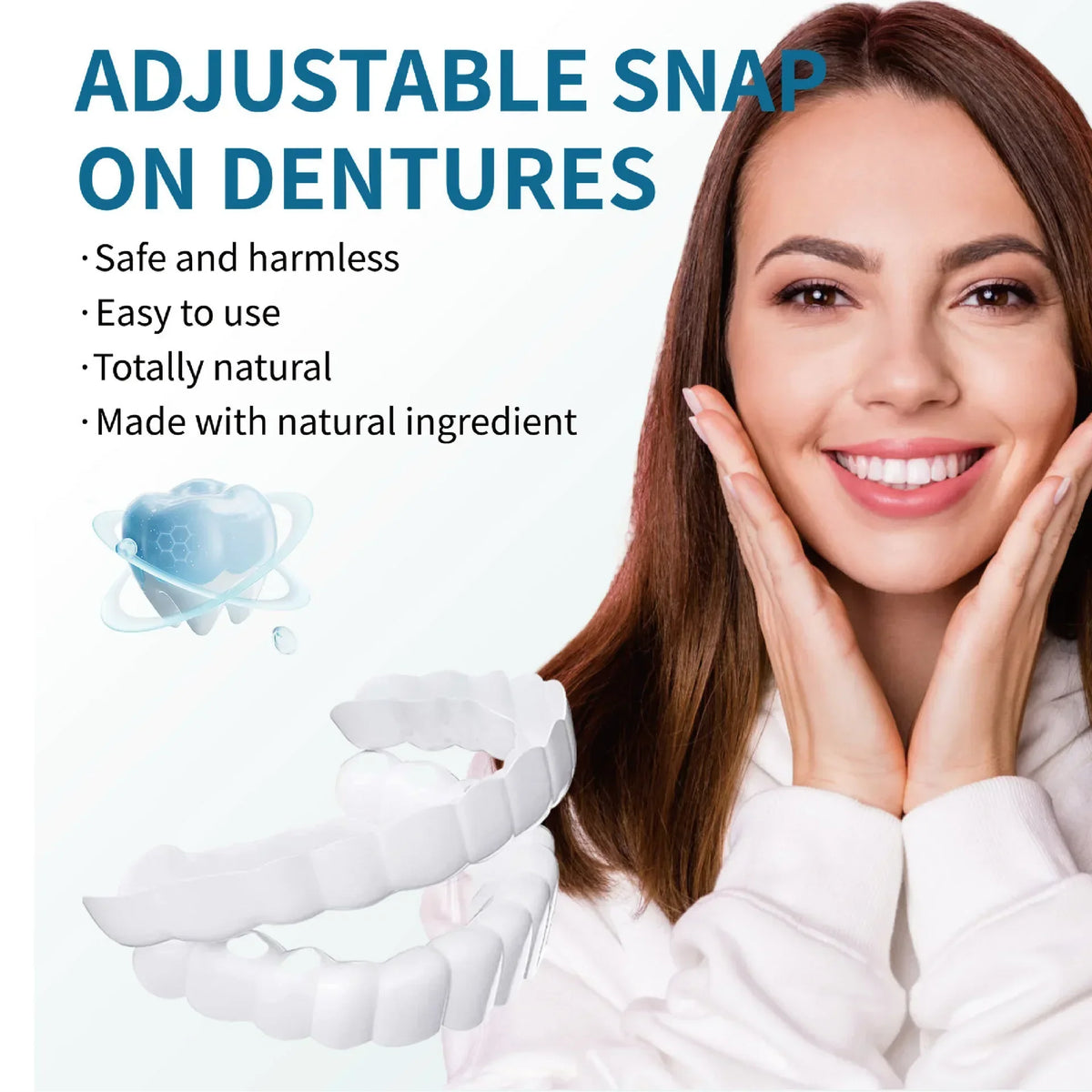 Adjustable Snap-On Teeth Kit with One-, Three- or Five-Box Option Labels for Cosmetic Appearance Consideration, with Dental Suitability and Fit Requiring Review