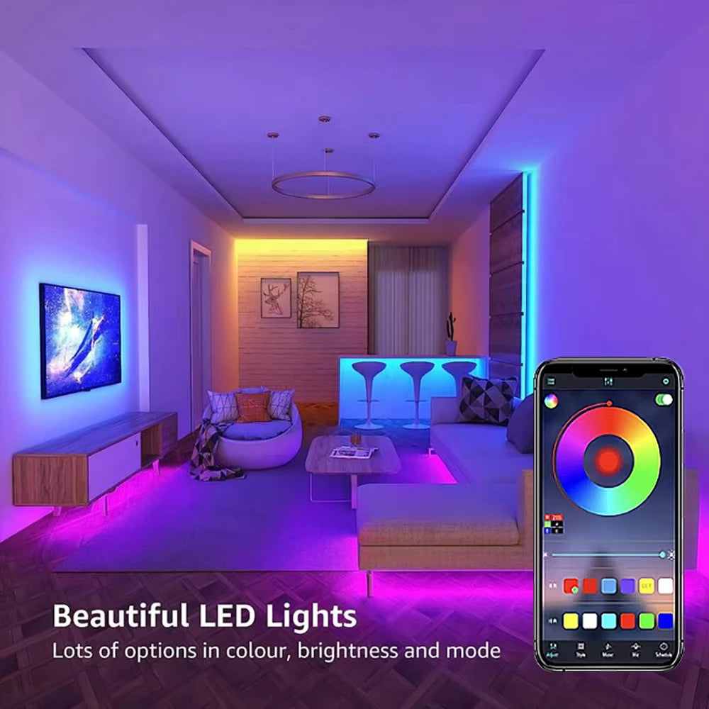 5V USB RGB LED Strip Lights with App Control and Timer, Listed Bluetooth and 24-Key Remote, Nine Length Options from 1m to 30m for Indoor Home Decoration