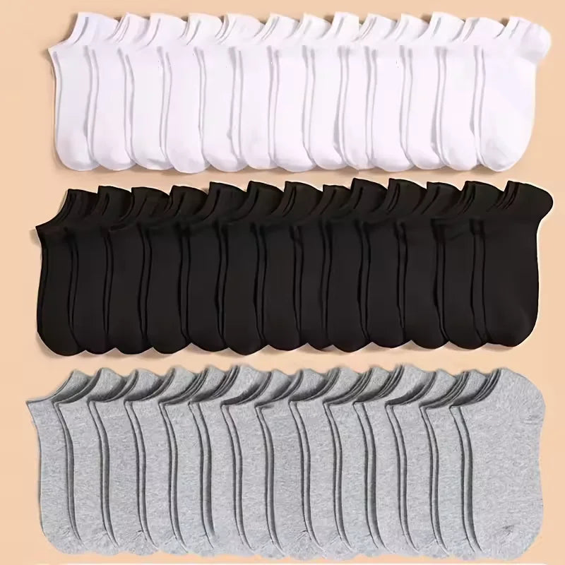 Solid Color Unisex Ankle Socks Multipack with Lightweight Low-Cut Style, Black, White and Grey Selections for Men's and Women's Everyday Casual Outfits