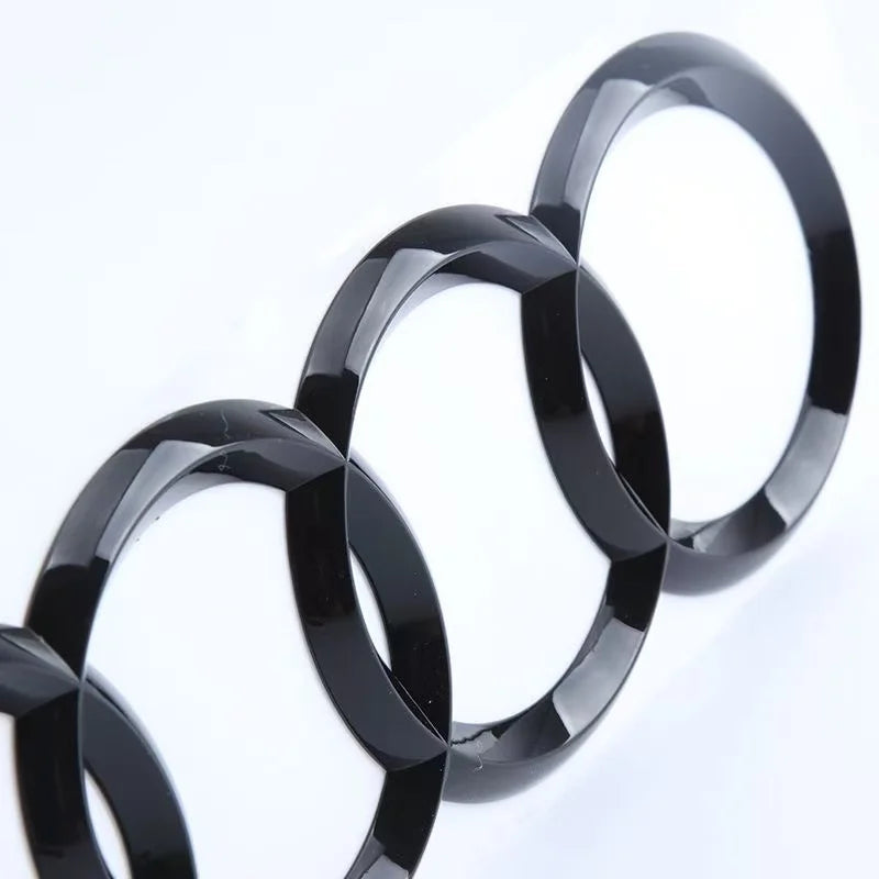 Four Ring Car Emblem for Select Audi Front and Rear Styling, Single ABS Badge in Matte Black, Glossy Black or Silver with Multiple Size Options
