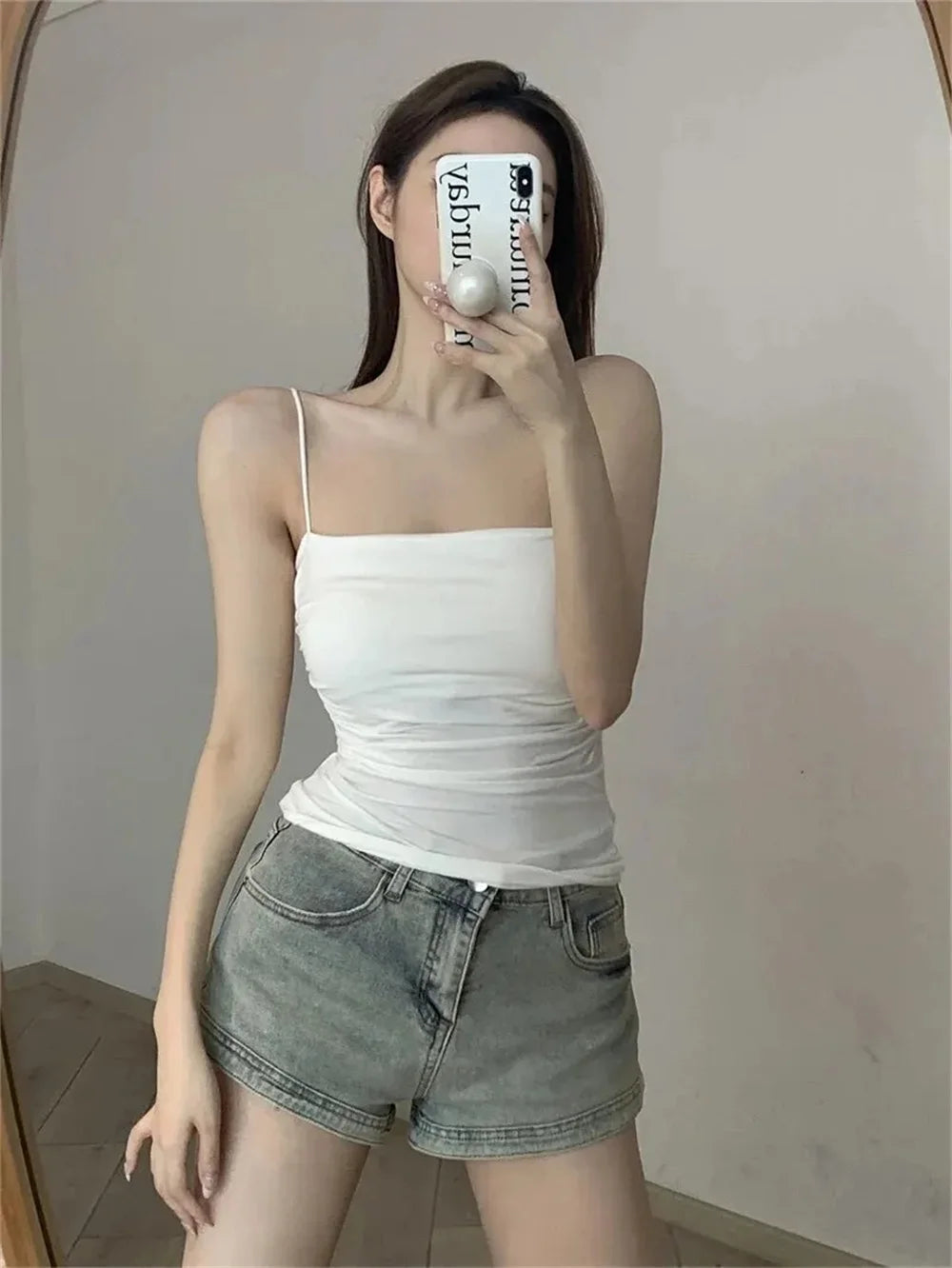 Women's Fixed Pad Crop Top with Thin Straps, Sleeveless Polyester Casual Tank in Red, Black, White or Grey, One Size for Layering and Going-Out Outfits