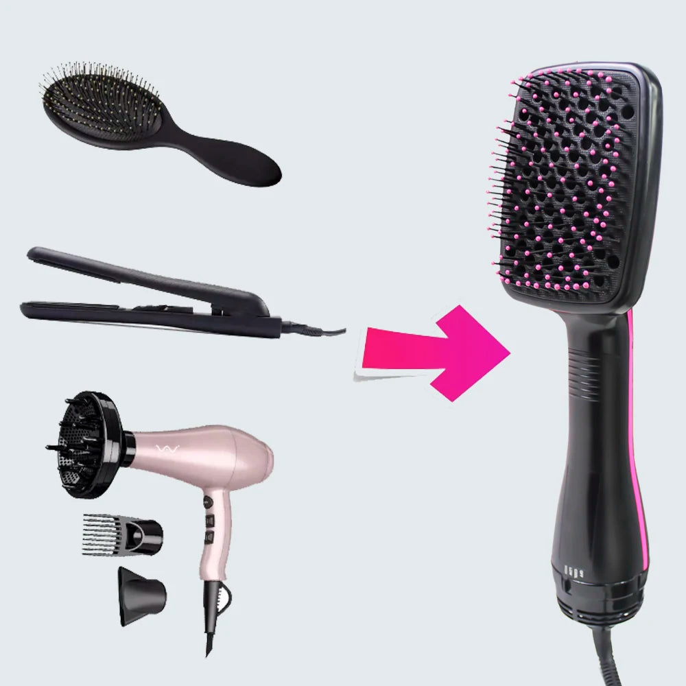 Hot Air Styling Comb, Black Ionic Hair Dryer Brush for At-Home Drying, Straightening and Curling with US 110V and Regional Plug Options