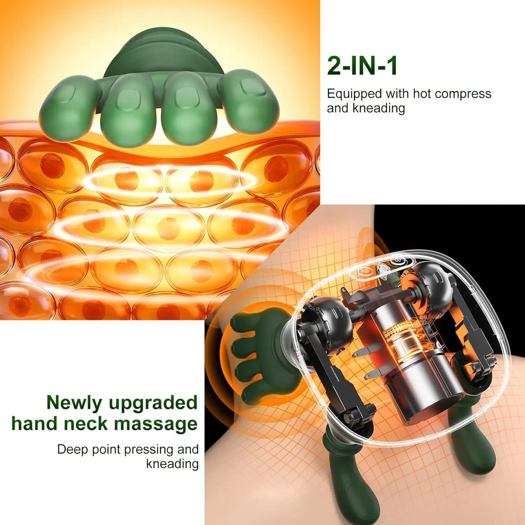 Wireless Neck and Back Massager with Heat, Battery-Powered 4D Shiatsu-Style Kneading Device in Green Silver Switch Option for Adult Relaxation Routines