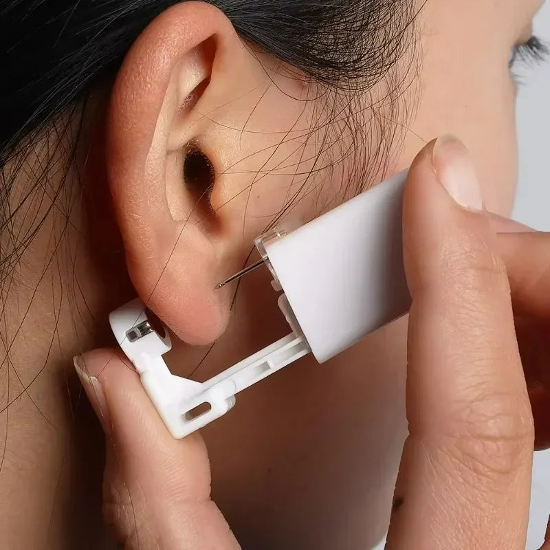 Disposable Ear Piercing Device with Built-In Earring, White Plastic and Stainless Steel Tool in Single or Multipack Options for Professional Assessment