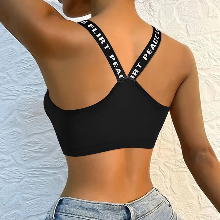 Longline Sports Bra with Crisscross Back Straps for Women, Nylon One-Size Activewear Top in Black or White 7008 and 7009 Options for Yoga and Pilates