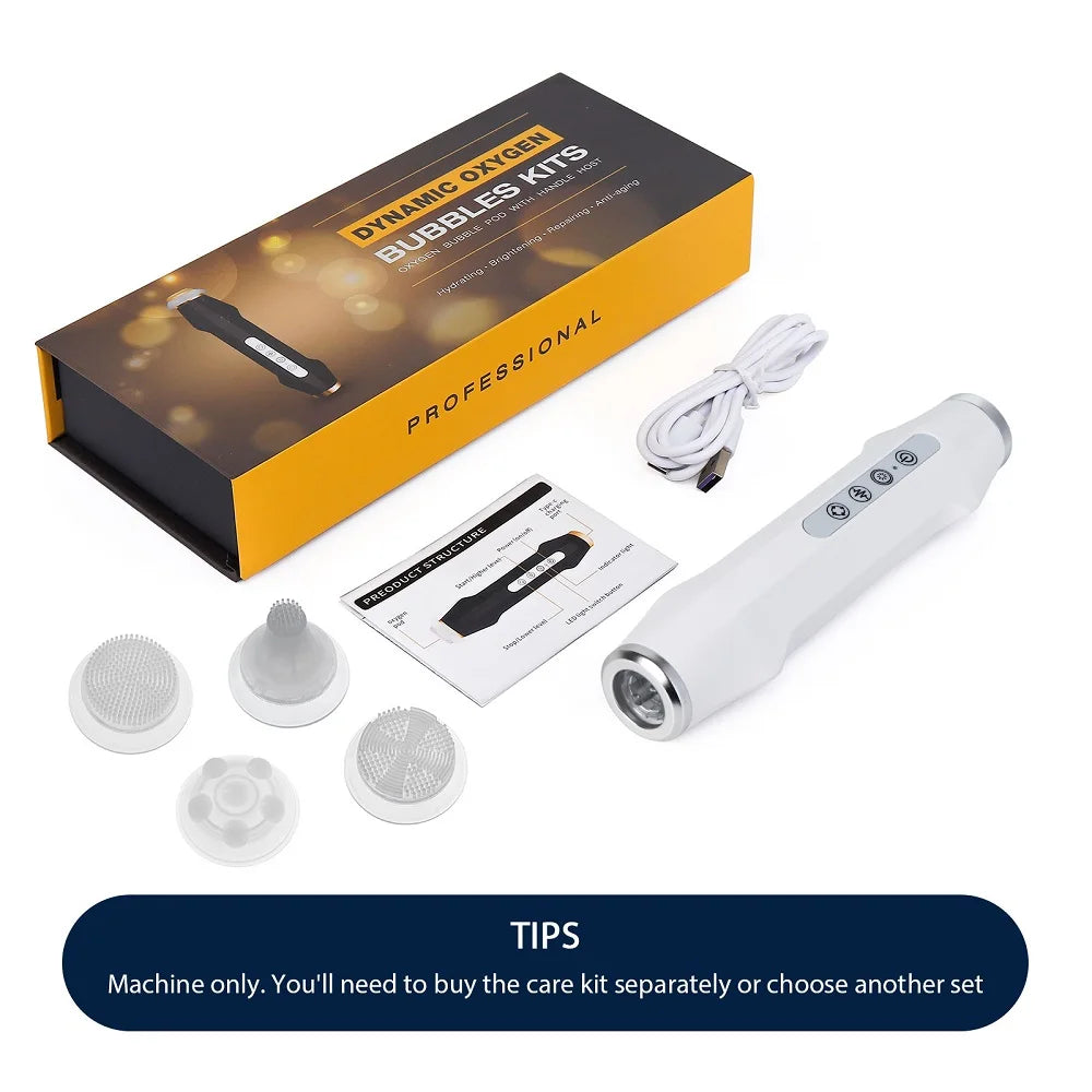 Portable Oxygen Bubble Facial Machine Only with Listed Five-Level Vibration and Spin Settings, Eight LED Modes, White or Black, Compatible Care Kit Sold Separately