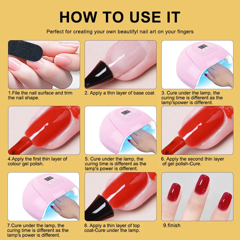 LNWPYH Gel Nail Polish Kit with Listed 10 Polish Colors, Four Extension Gel Colors, Base and Top Coats, UV LED Lamp and Electric Drill Reference for Adult Manicures