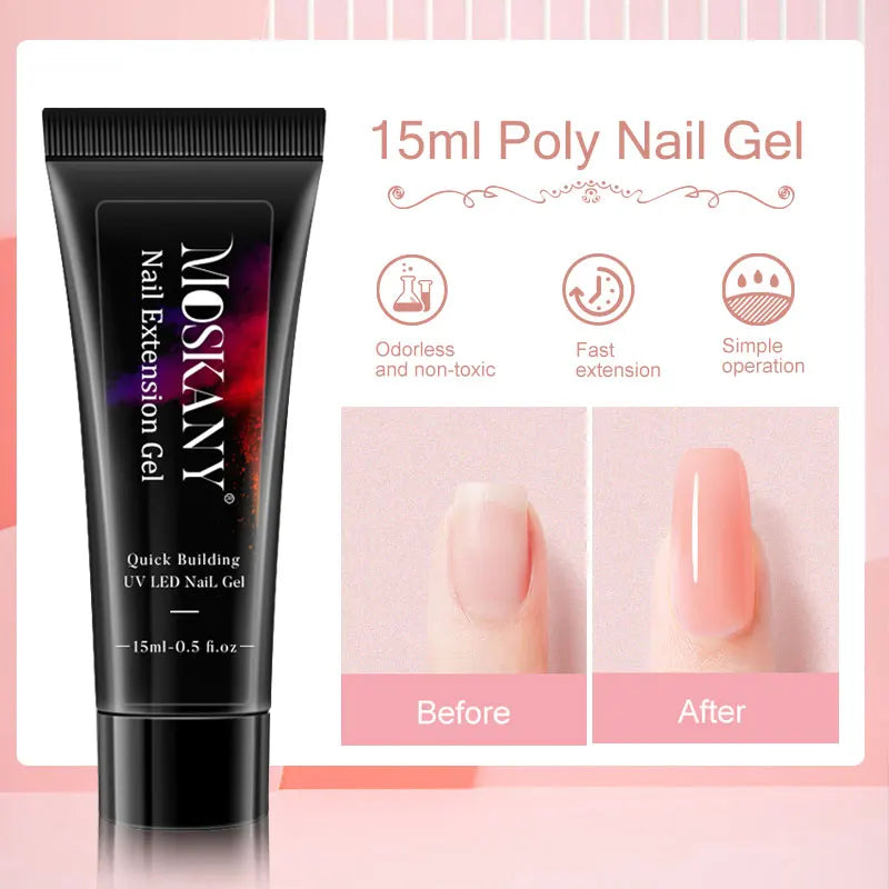 Poly Nail Gel Kit Options for Nail Extensions and DIY Manicure, Single, Three and Six-Piece Gel Selections with Listed 6W LED Lamp Set