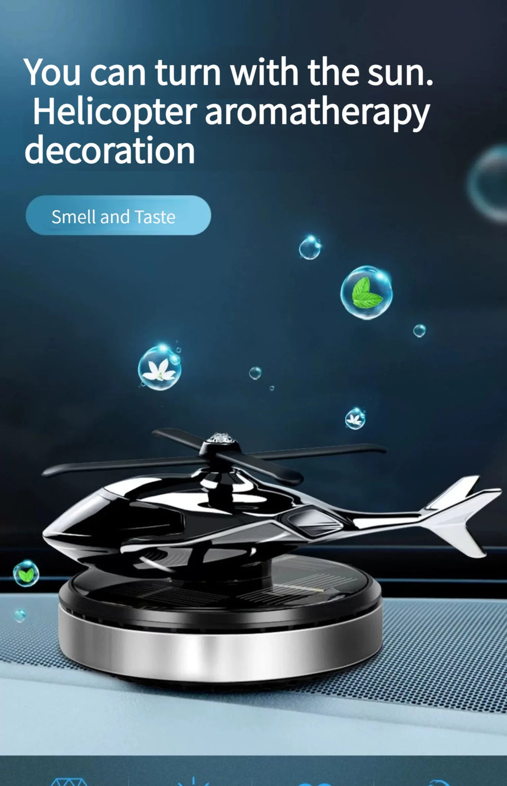 Solar Helicopter Car Air Freshener with Rotary Propeller Design for Vehicle Interior Styling, Decorative Perfume Diffuser in Seven A and B Model Color Options