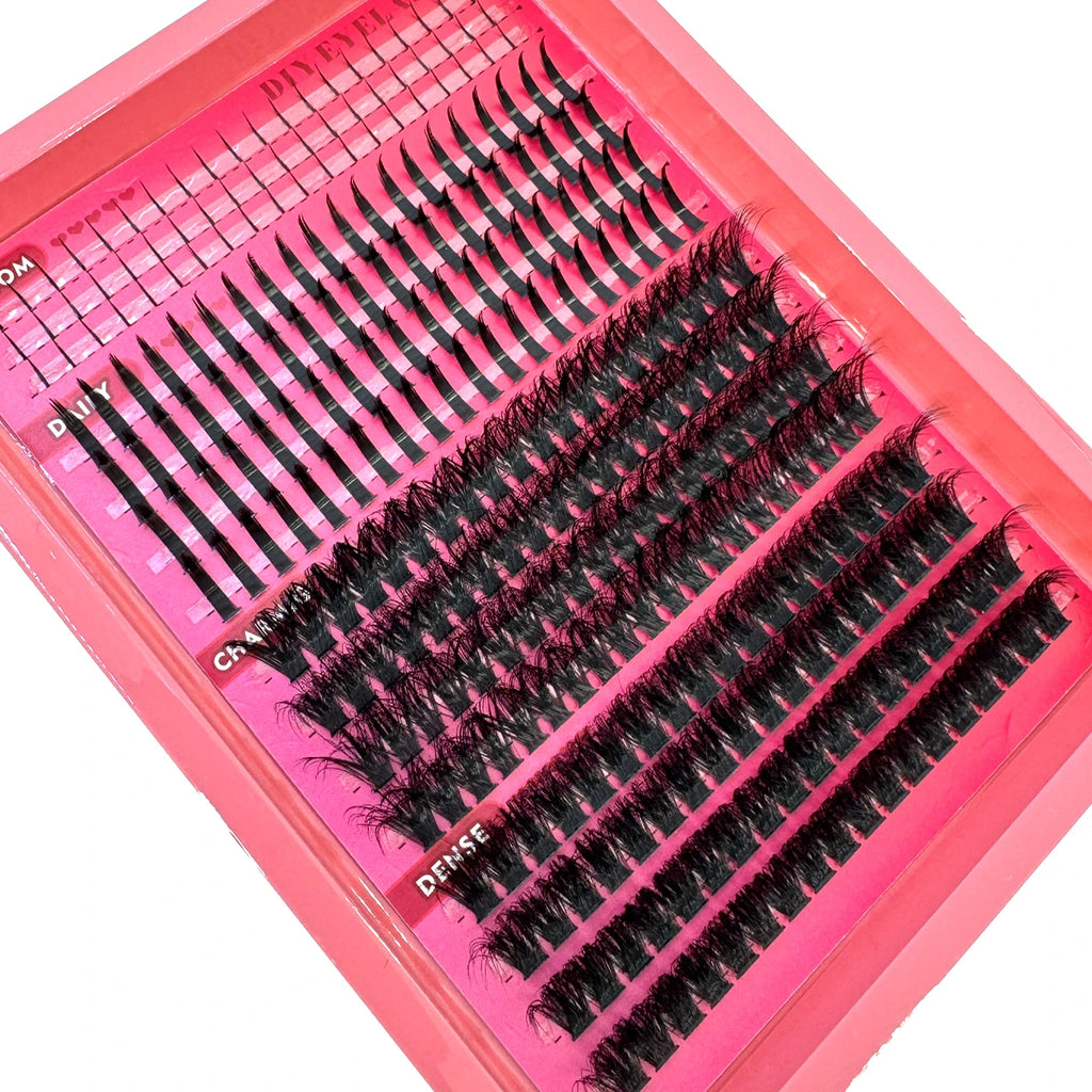 Spiky Manga Lash Clusters with Bottom Lash References, Individual False Eyelashes in 15-Row and 16-Row Style Selections with D or dd Curl and MIX Length Labels