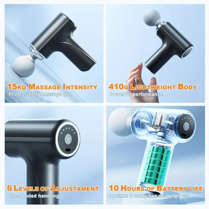 Massage Gun with Type C Charging, Four Replaceable Heads and Six Speed Settings, Portable Electric Personal Massager in White or Green for Home Use