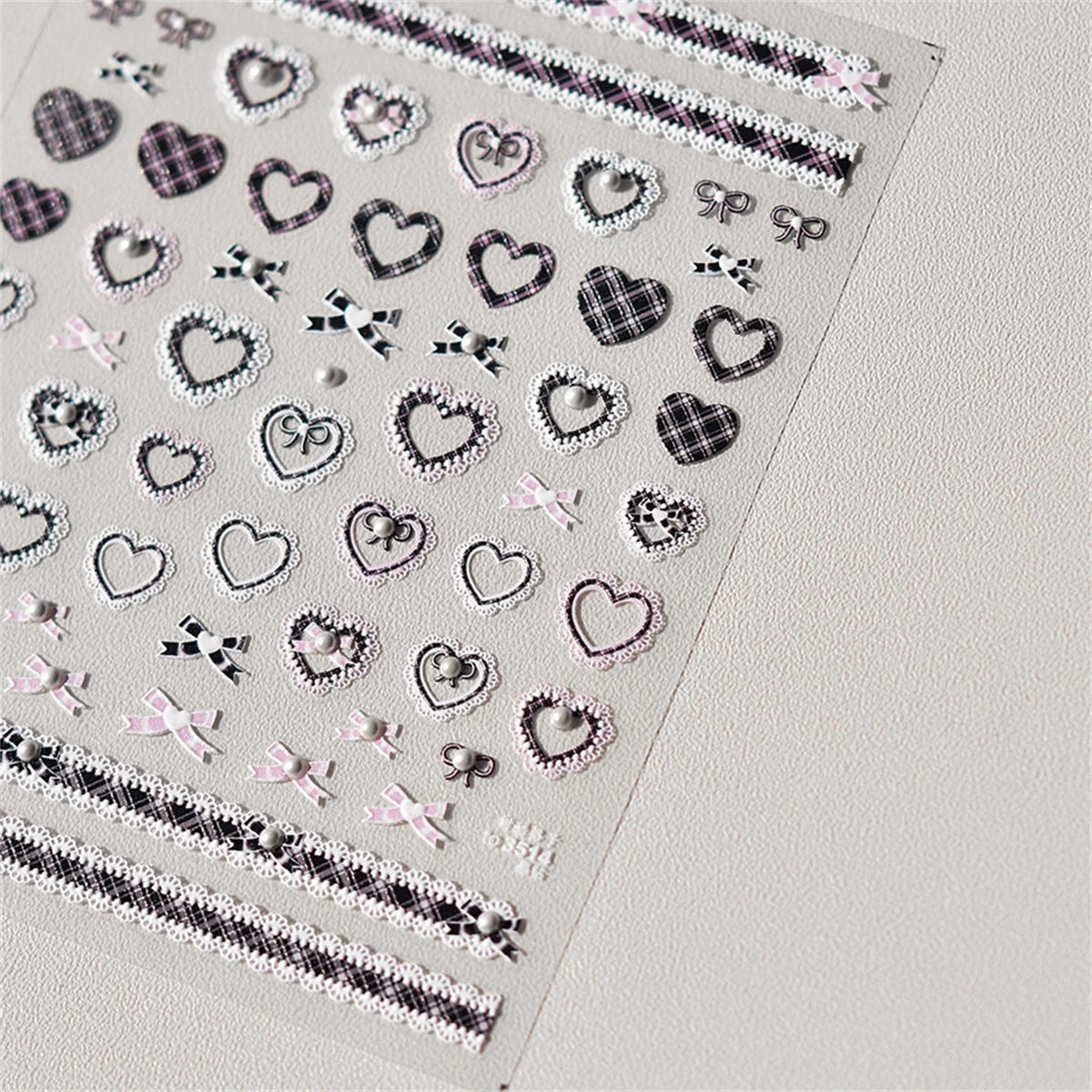 Kawaii Lace Nail Stickers, 1 Sheet of 5D Relief Self-Adhesive Bow and Red Heart Decals for Japanese-Style Wedding and Everyday DIY Manicures