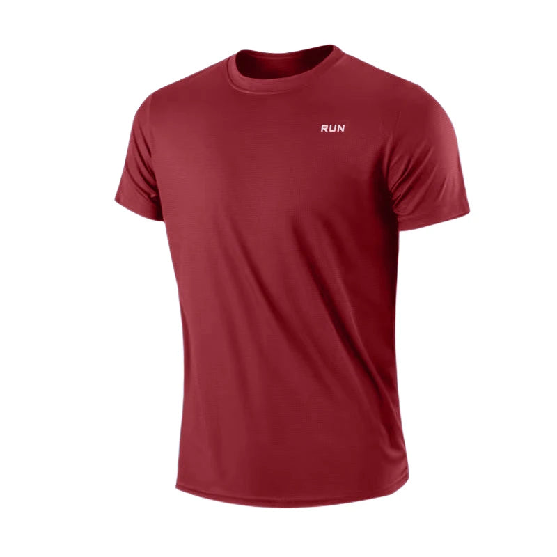 Men's Round Neck Workout T-Shirt with Short Sleeves, Listed Quick-Dry Moisture-Wicking Lightweight Gym and Running Top in Eight Colors, Asian Sizes M to 4XL