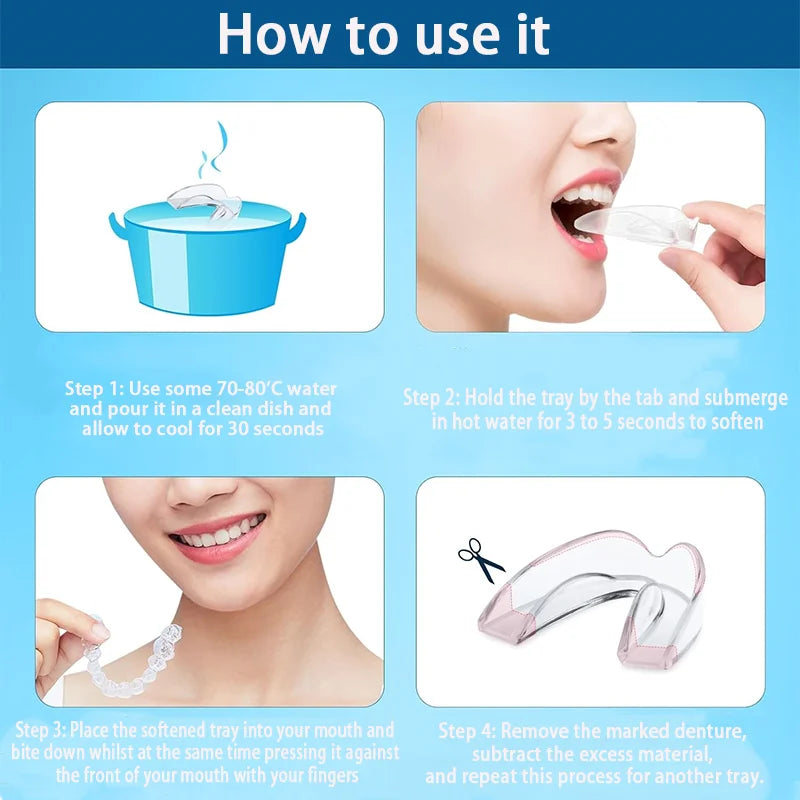 EVA Thermoplastic Dental Trays, Transparent Braces-Style Oral Appliances with Eight A-H Option Labels for Professional Dental Suitability and Fit Review